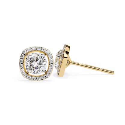 Carlotta– Cushion-Cut Stud Earrings with Floating Halo
