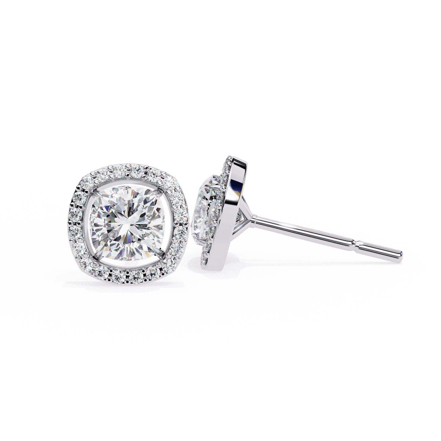 Carlotta– Cushion-Cut Stud Earrings with Floating Halo