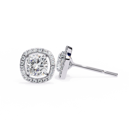 Carlotta– Cushion-Cut Stud Earrings with Floating Halo