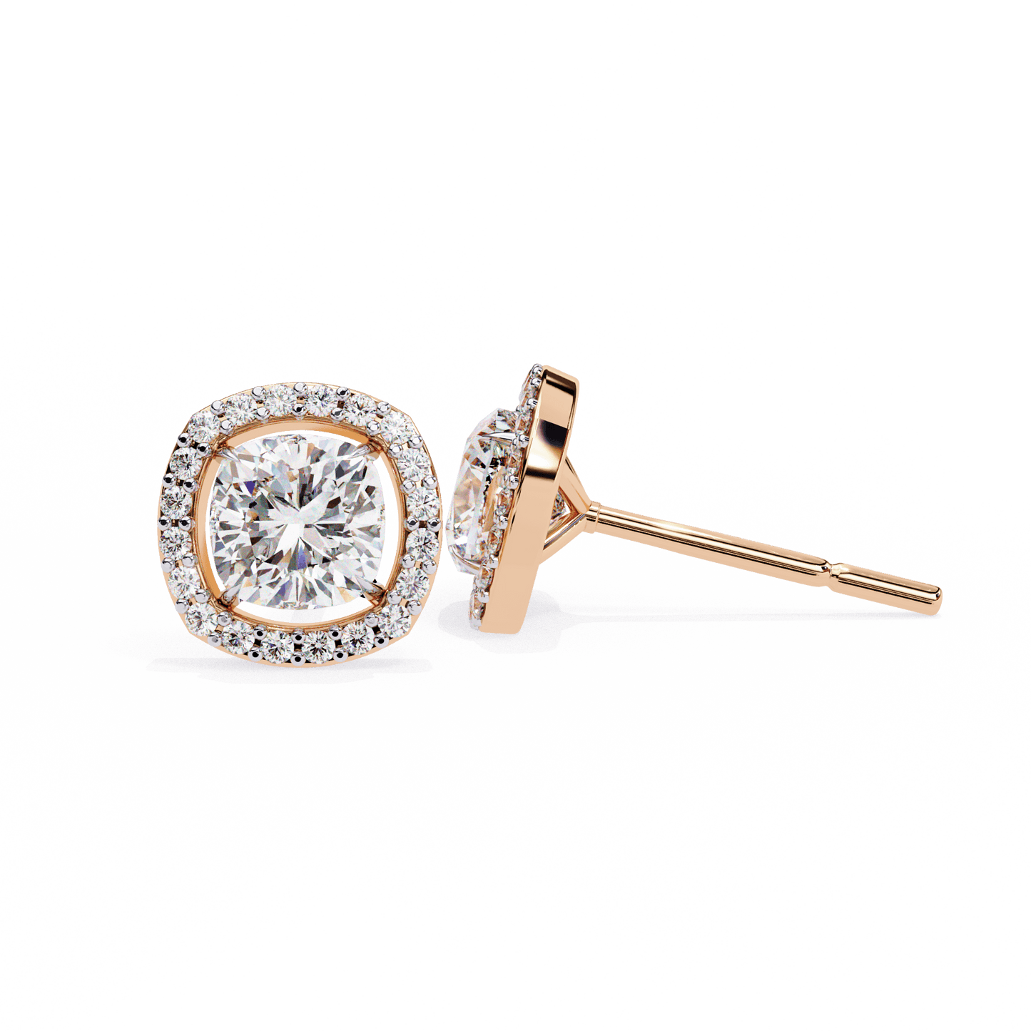 Carlotta– Cushion-Cut Stud Earrings with Floating Halo
