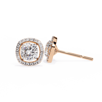 Carlotta– Cushion-Cut Stud Earrings with Floating Halo