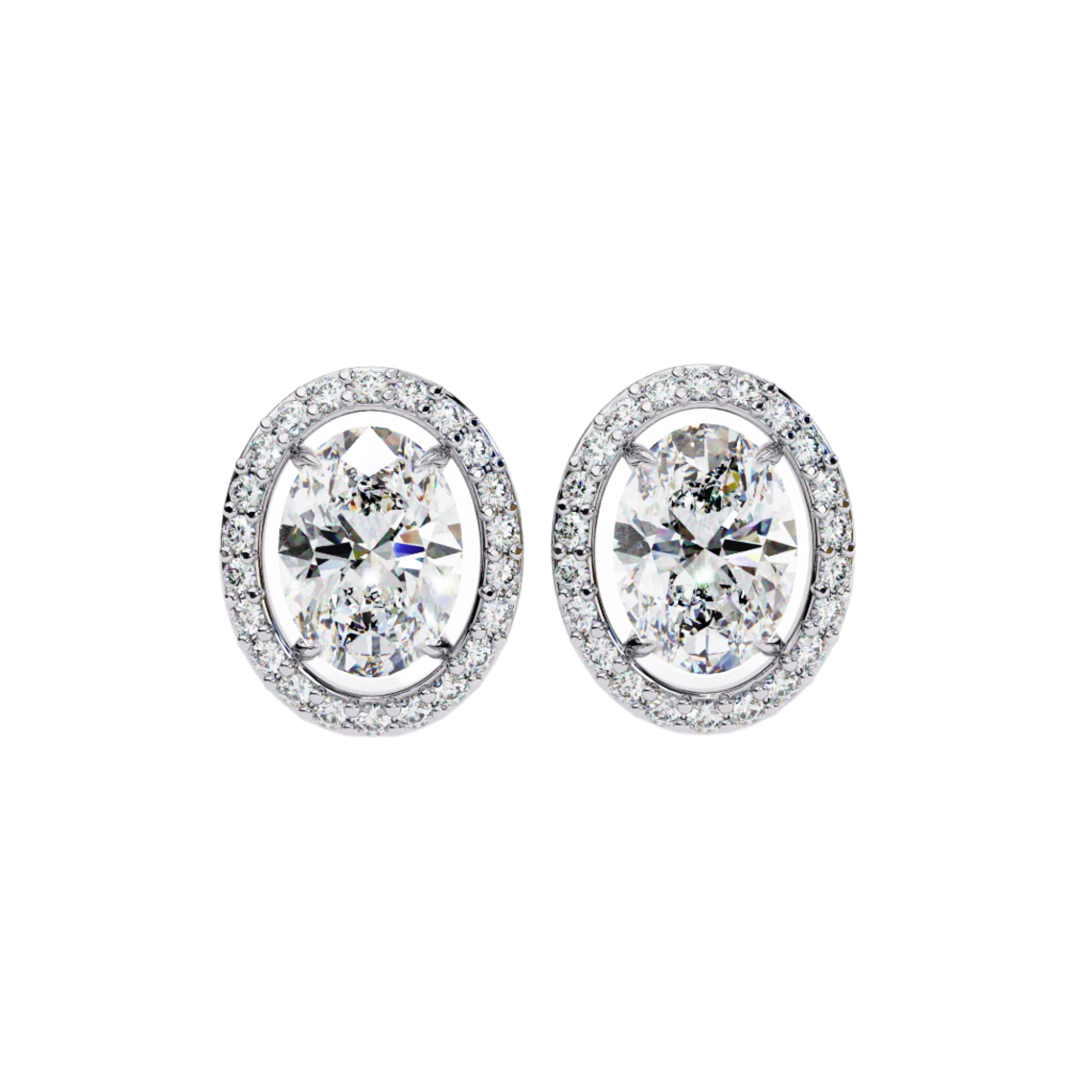 Chelsea– Oval-Cut Stud Earrings with Floating Halo — diamond stud earrings — floating halo — lab grown diamond and natural diamond — 18k white gold and platinum — Carat House