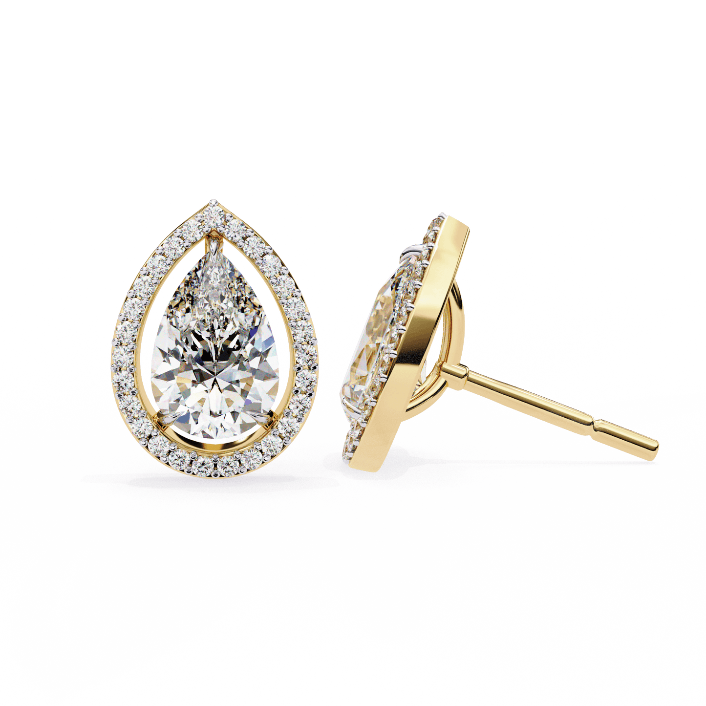 Candice– Pear-Cut Stud Earrings with Floating Halo
