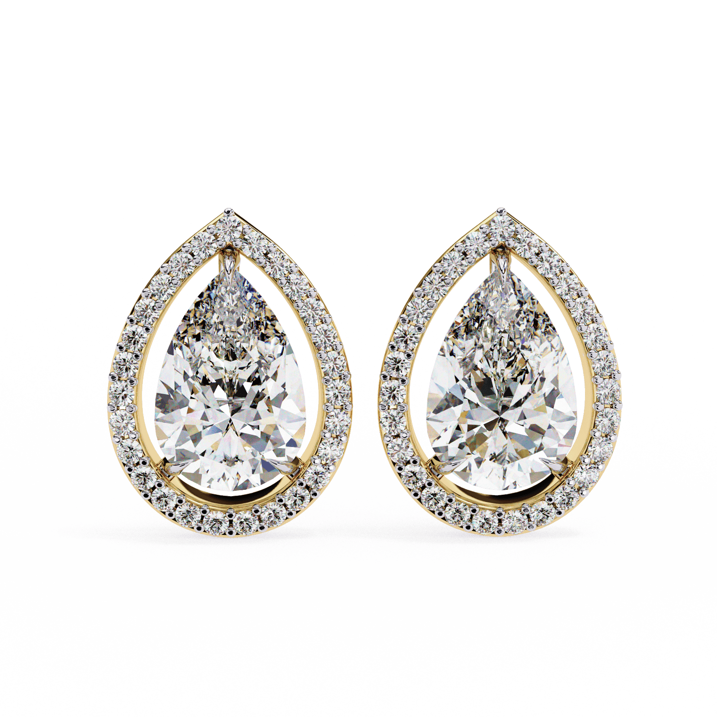 Candice– Pear-Cut Stud Earrings with Floating Halo