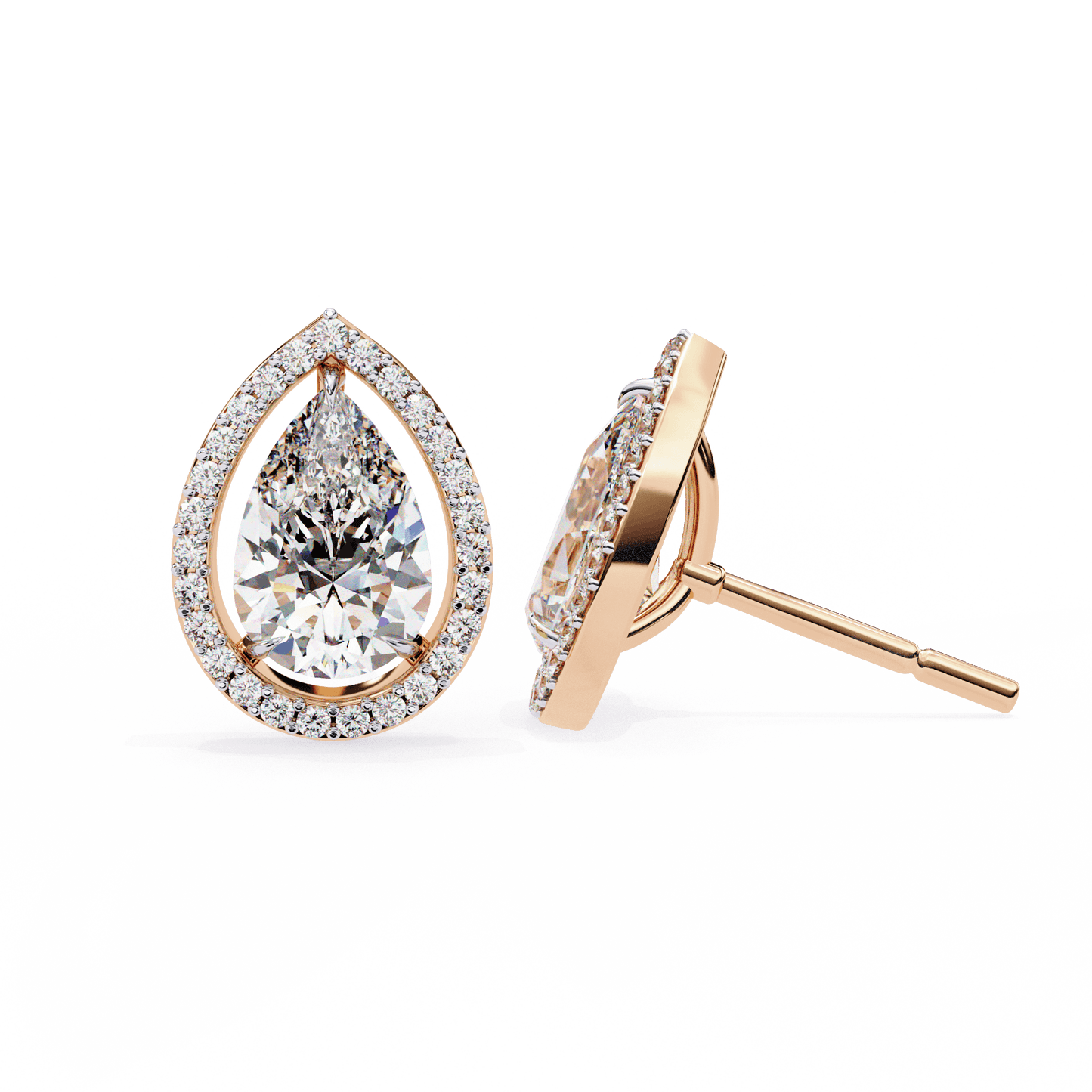Candice– Pear-Cut Stud Earrings with Floating Halo