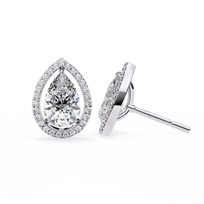 Candice– Pear-Cut Stud Earrings with Floating Halo