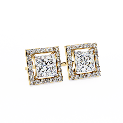 Calliope – Princess-Cut Stud Earrings with Floating Halo