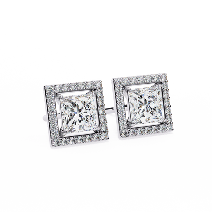 Calliope – Princess-Cut Stud Earrings with Floating Halo