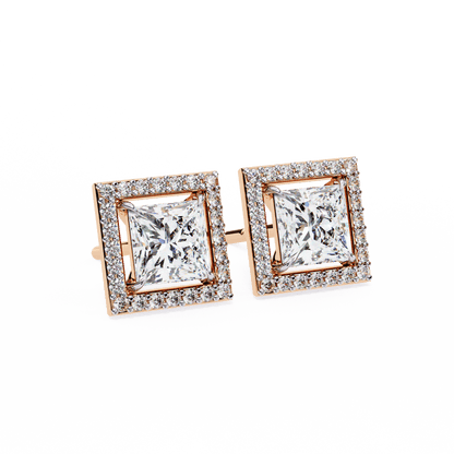Calliope – Princess-Cut Stud Earrings with Floating Halo
