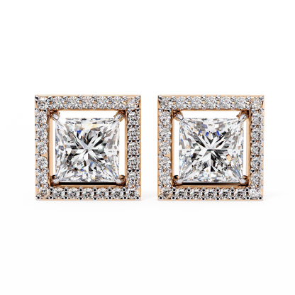 Calliope – Princess-Cut Stud Earrings with Floating Halo