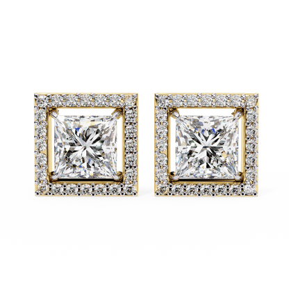 Calliope – Princess-Cut Stud Earrings with Floating Halo