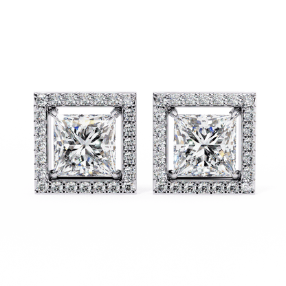 Calliope – Princess-Cut Stud Earrings with Floating Halo