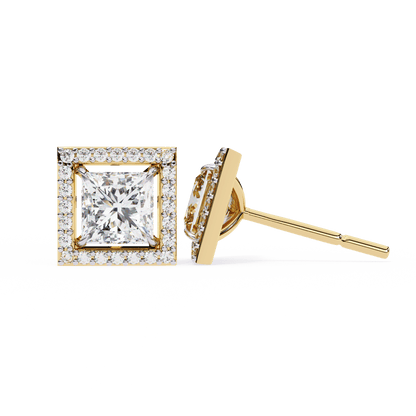 Calliope – Princess-Cut Stud Earrings with Floating Halo