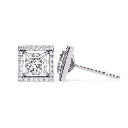 Calliope – Princess-Cut Stud Earrings with Floating Halo