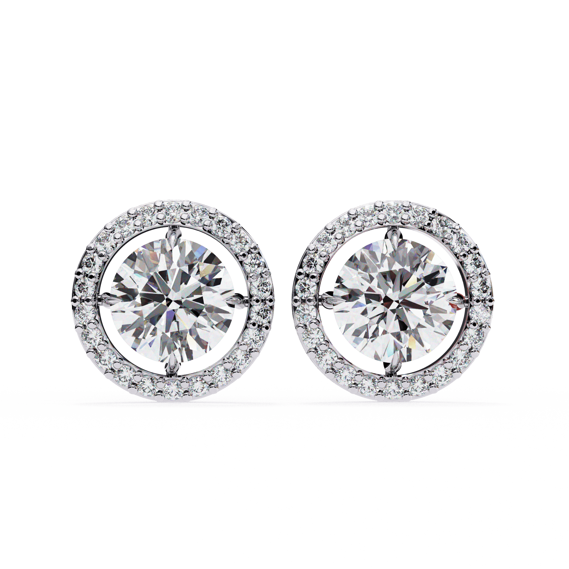 Brooke – Round-Cut Stud Earrings with Floating Halo — diamond stud earrings — floating halo — lab grown diamond and natural diamond — 18k white gold and platinum — Carat House