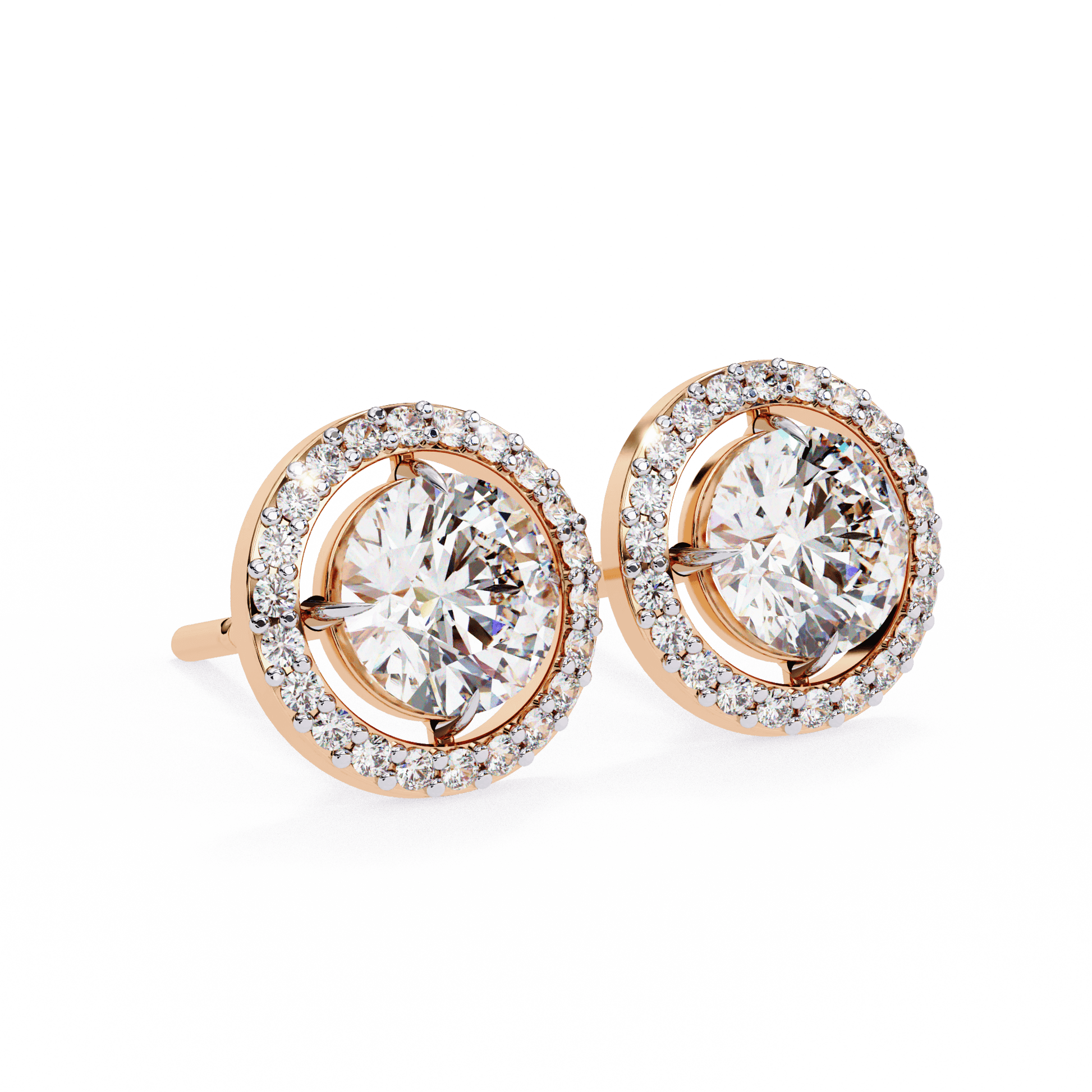 Carat House Dubai Brooke round-cut stud earrings with floating halo design, sparkling gemstone and elegant jewelry setting