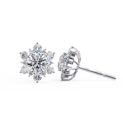 Snow- Round Diamond Floral Halo Stud Earrings