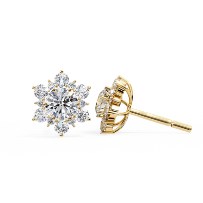 Snow- Round Diamond Floral Halo Stud Earrings