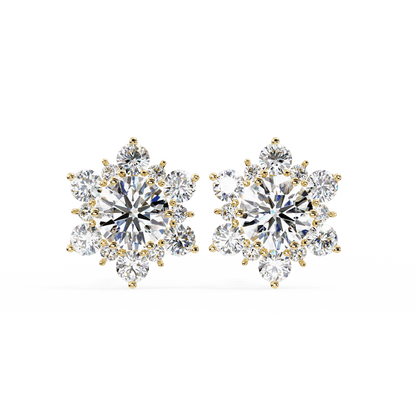 Snow- Round Diamond Floral Halo Stud Earrings