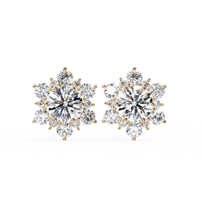 Snow- Round Diamond Floral Halo Stud Earrings