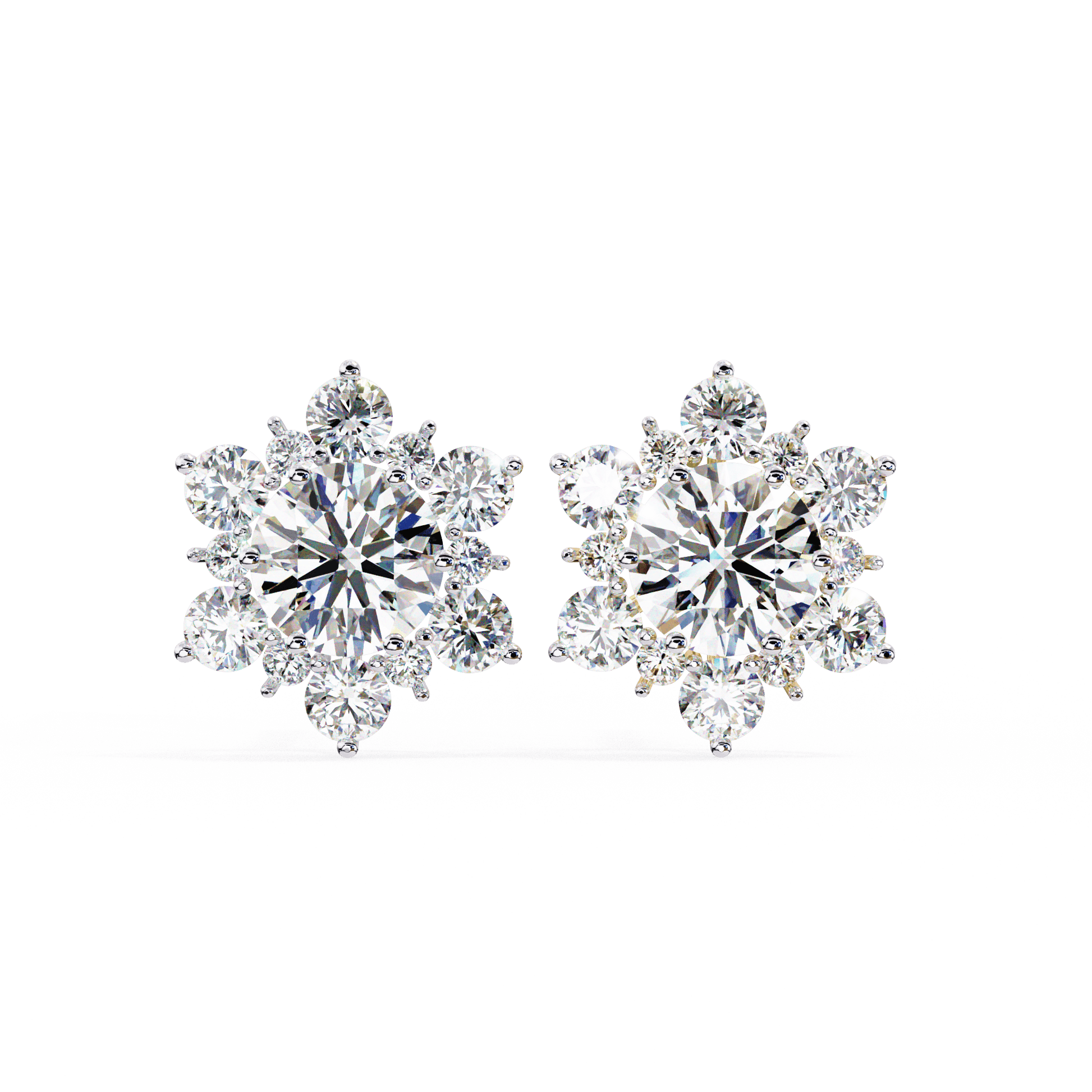 Snow- Round Diamond Floral Halo Stud Earrings — diamond stud earrings — lab grown diamond and natural diamond — 18k white gold and platinum — Carat House