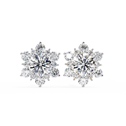 Snow- Round Diamond Floral Halo Stud Earrings