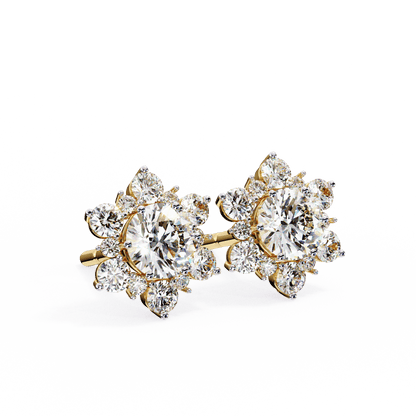 Snow- Round Diamond Floral Halo Stud Earrings