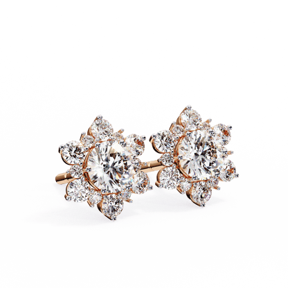 Snow- Round Diamond Floral Halo Stud Earrings