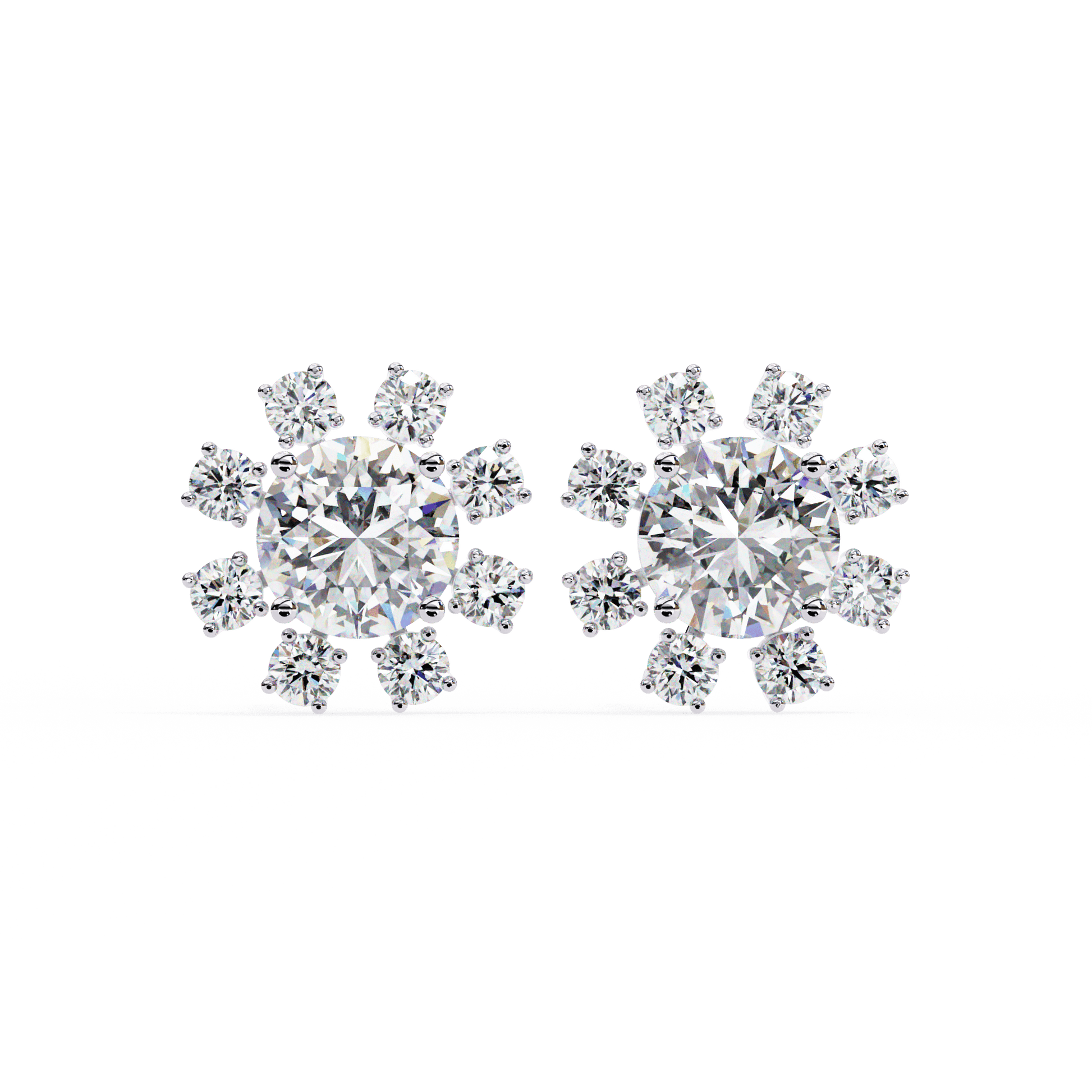Round diamond cluster stud earrings by Carat House Dubai featuring sparkling diamond details and a classic setting.