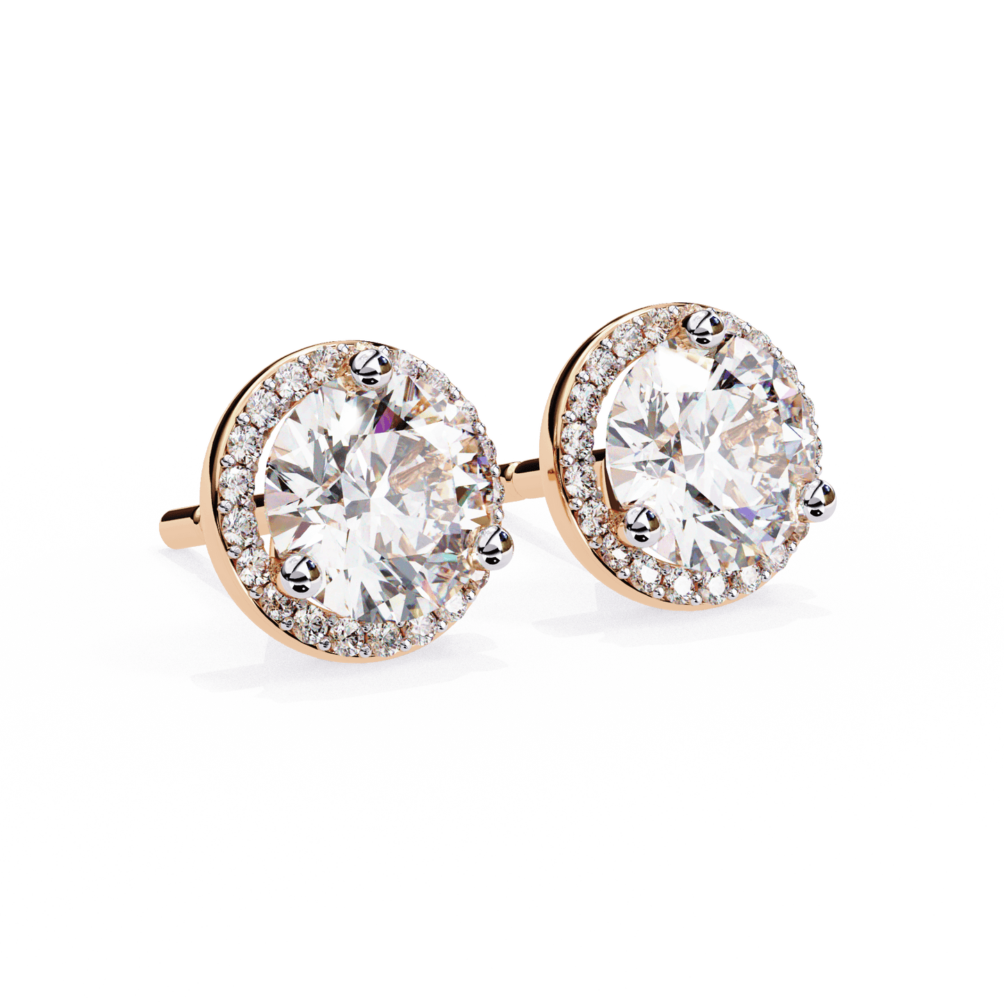 Tahani – Round-Cut Diamond Studs with Pavé Halo