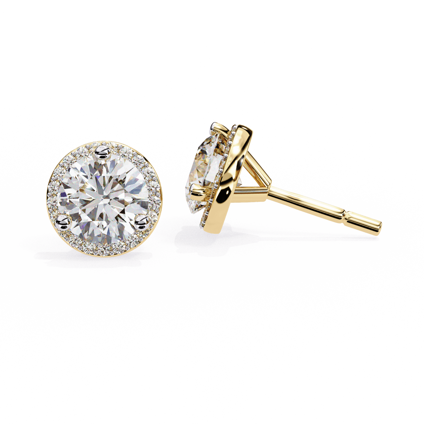 Tahani – Round-Cut Diamond Studs with Pavé Halo