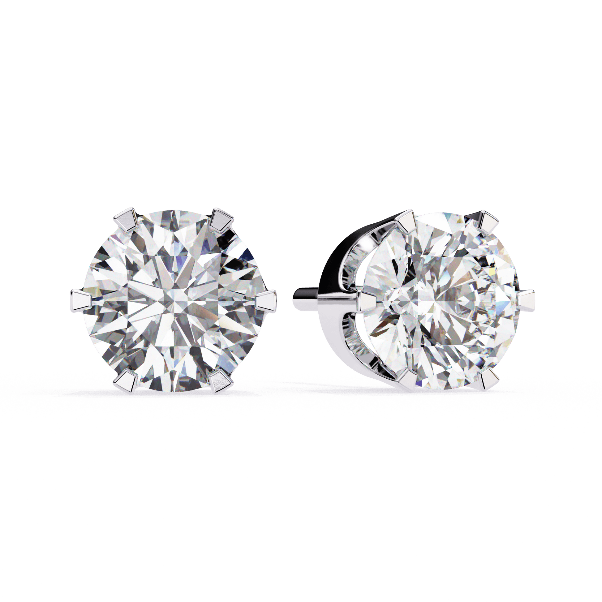 Freja – Classic 6-Prong Round Diamond Studs — diamond stud earrings — lab grown diamond and natural diamond — 18k white gold and platinum — Carat House