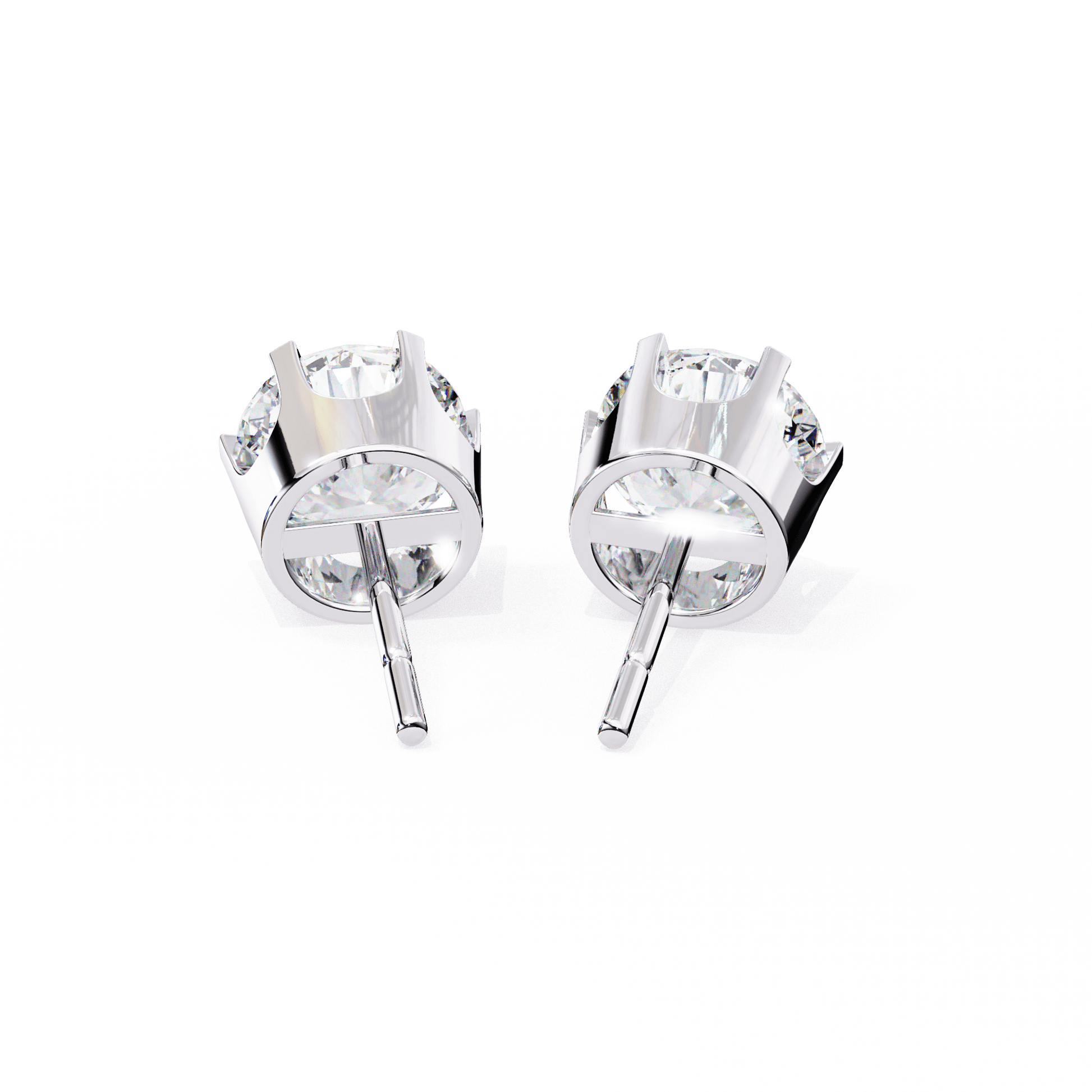 Carat House Dubai Freja classic 6-prong round diamond studs showing sparkling diamond earrings with silver settings.
