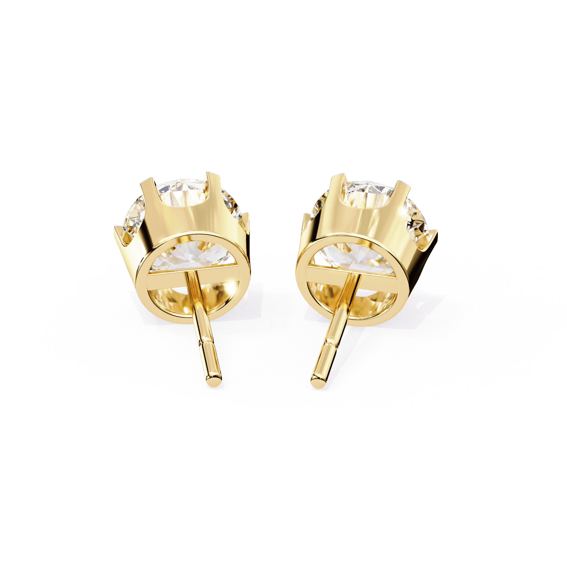 Carat House Dubai Freja classic 6-prong round diamond studs, showcasing sparkling diamond earrings with silver prongs.