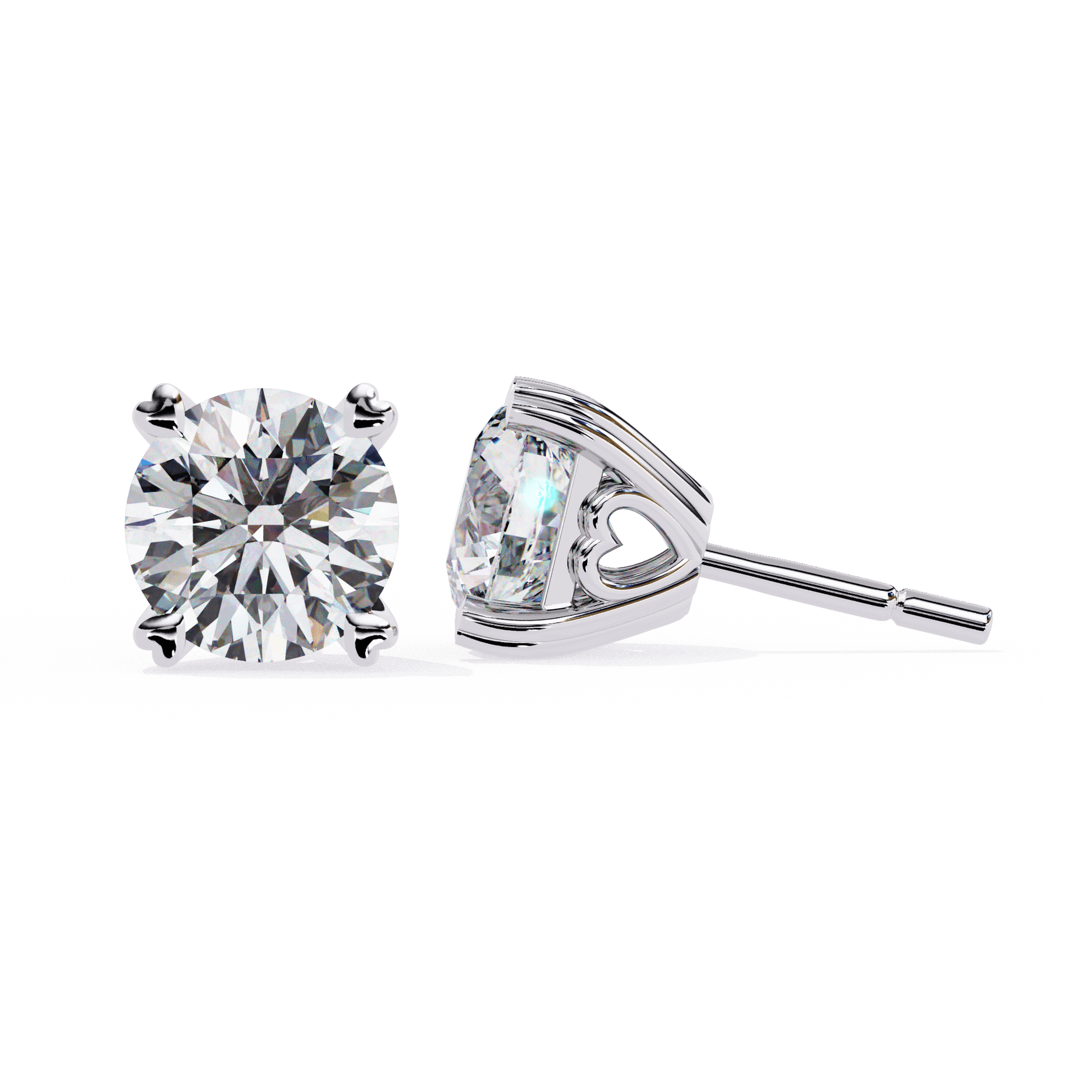 Andrea heart-prong diamond stud earrings by Carat House Dubai, featuring sparkling diamond stones set in a classic heart prong design.