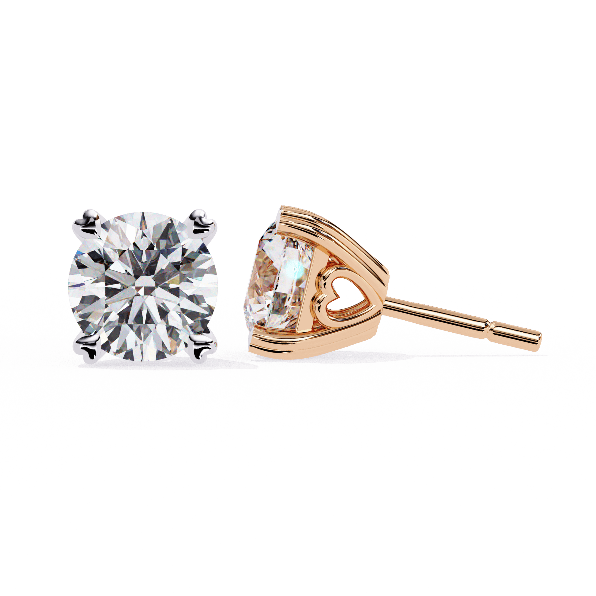 Andrea heart-prong diamond stud earrings by Carat House Dubai featuring sparkling diamond gemstones on a classic stud setting.