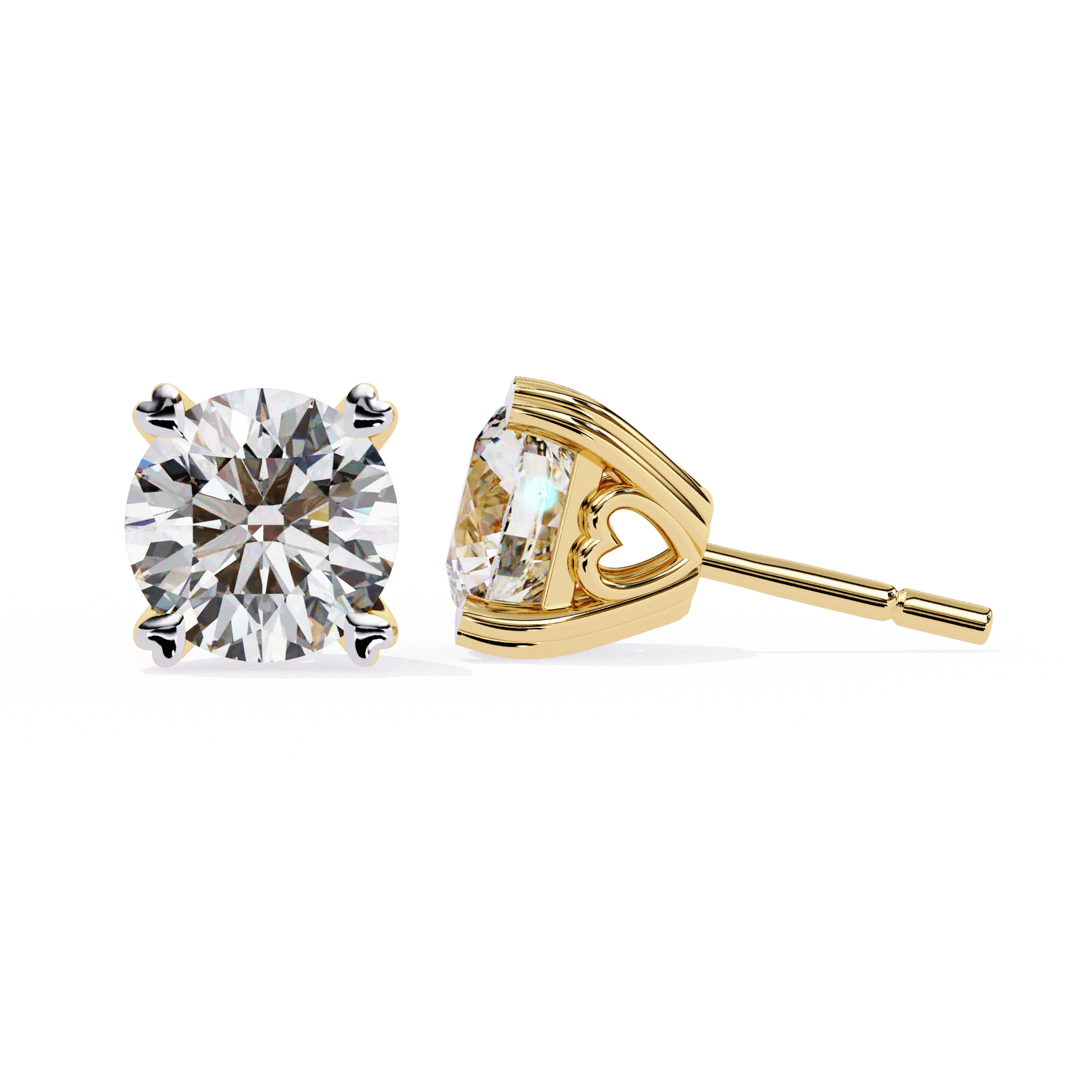Andrea diamond stud earrings with heart-prong setting, featuring sparkling diamonds in a classic jewelry design.