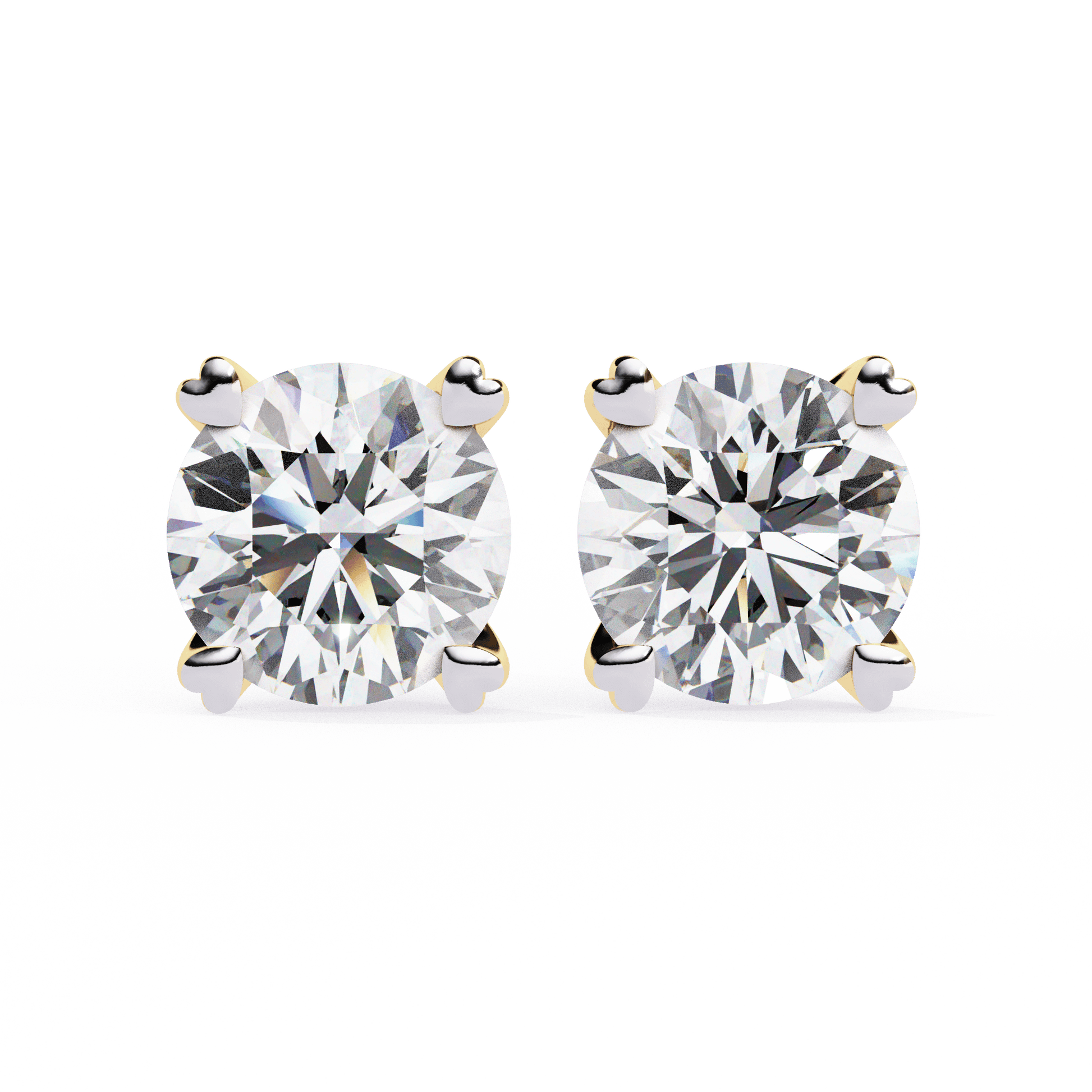 Andrea Heart-Prong Diamond Stud Earrings by Carat House Dubai, featuring sparkling diamond studs with heart-shaped prong settings.