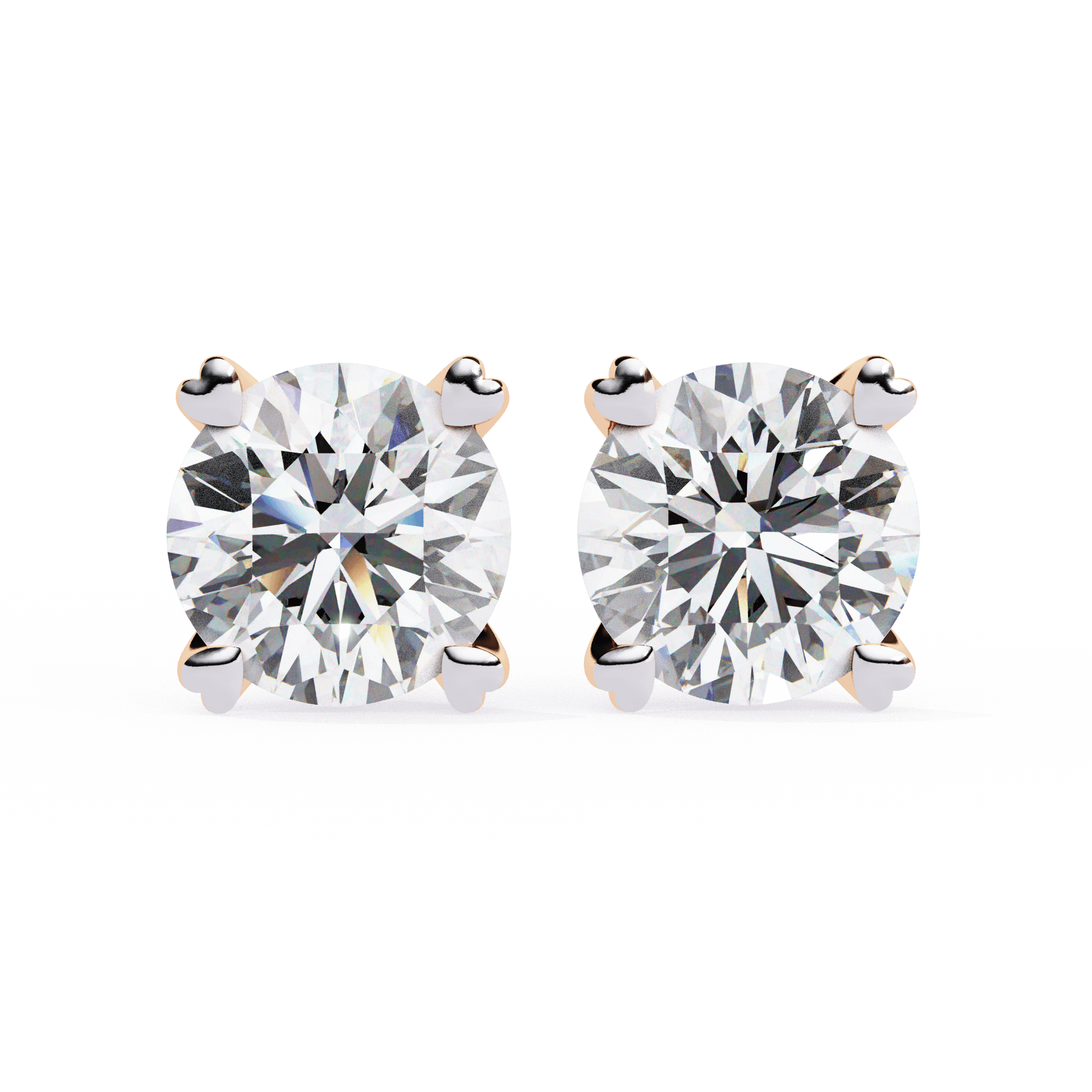 Andrea Heart-Prong Diamond Stud Earrings by Carat House Dubai featuring sparkling diamond studs with heart-shaped prongs.