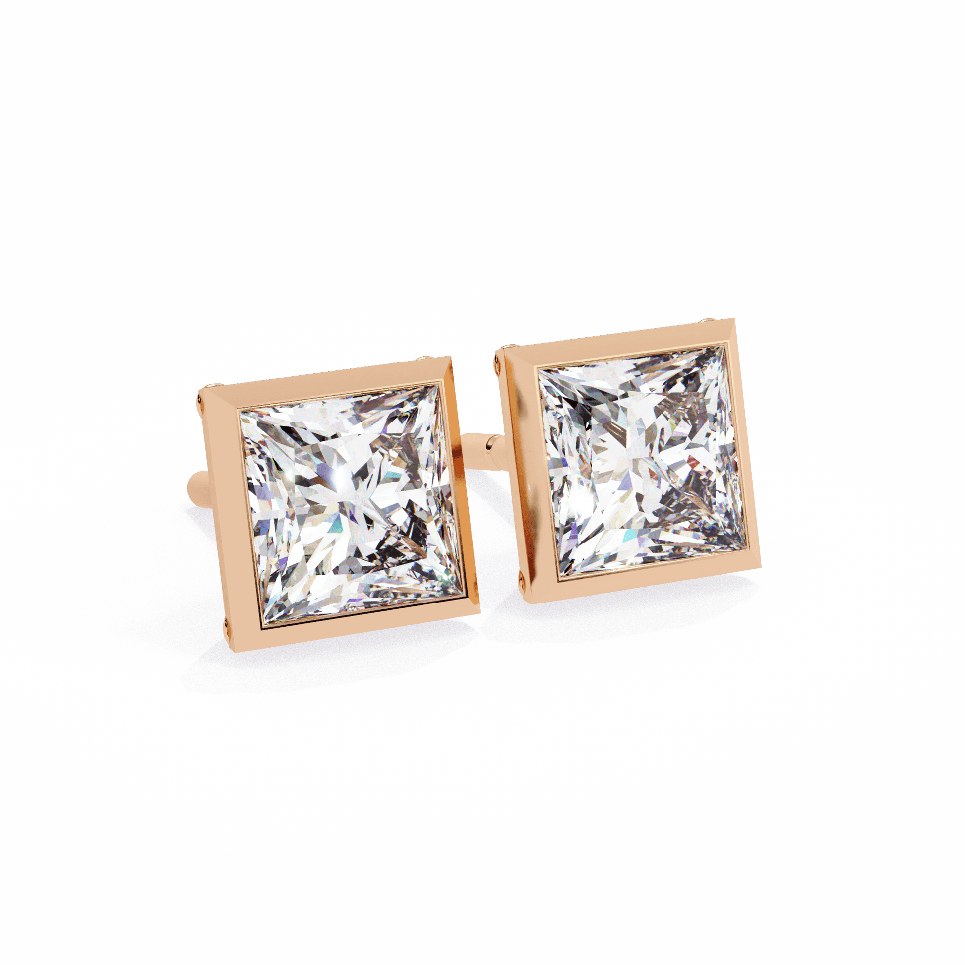 Alejandra Bezel Set Princess Stud earrings by Carat House Dubai, featuring sparkling princess-cut gemstones in a bezel setting.