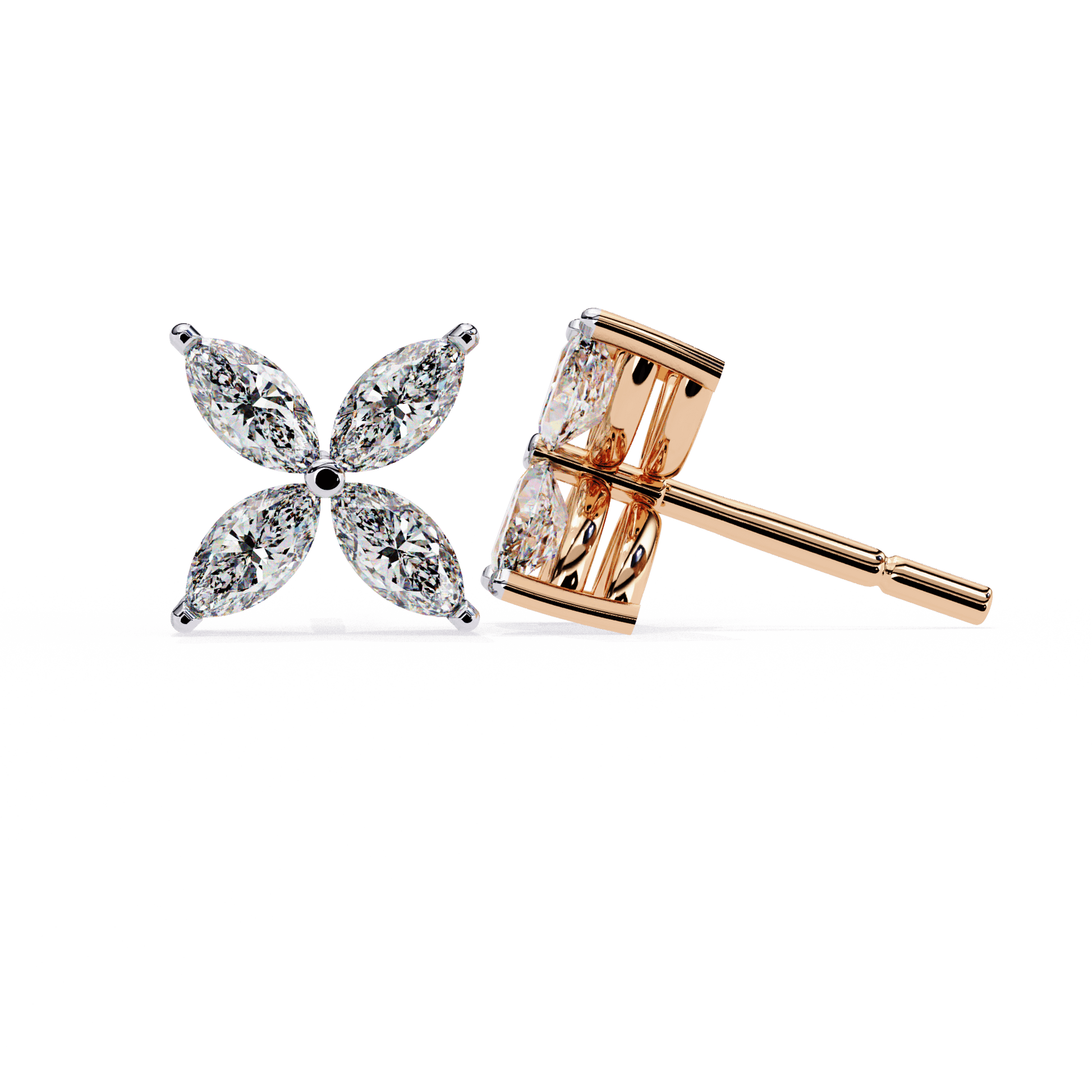 Carat House Dubai Zainab Marquise Floral Stud Earrings with intricate floral design and sparkling gemstone accents.