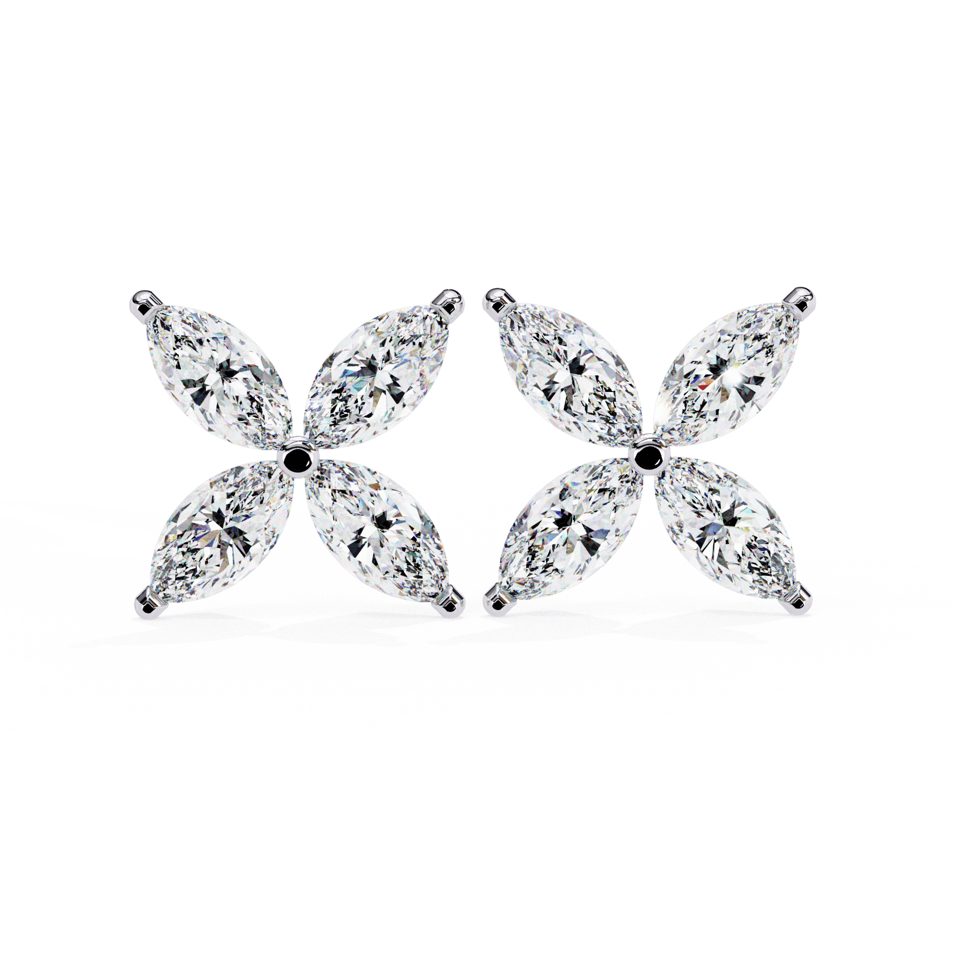 Marquise floral stud earrings in gold with gemstone accents, designed by Carat House Dubai, elegant jewelry for special occasions.