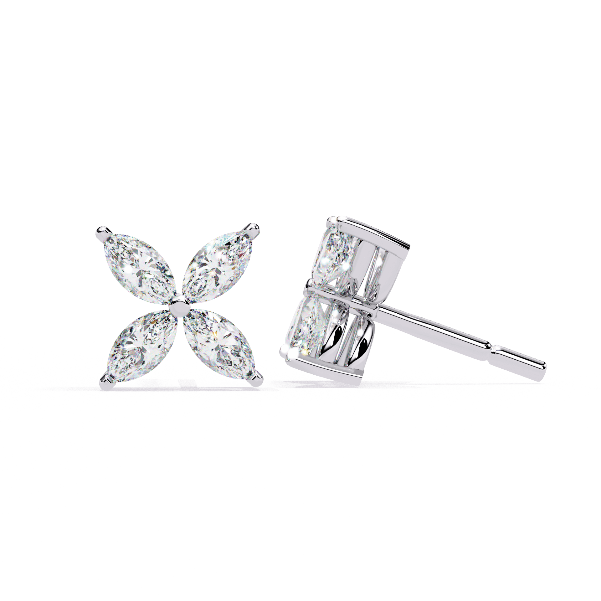 Zainab Marquise floral stud earrings by Carat House Dubai featuring elegant marquise-shaped floral design in silver.