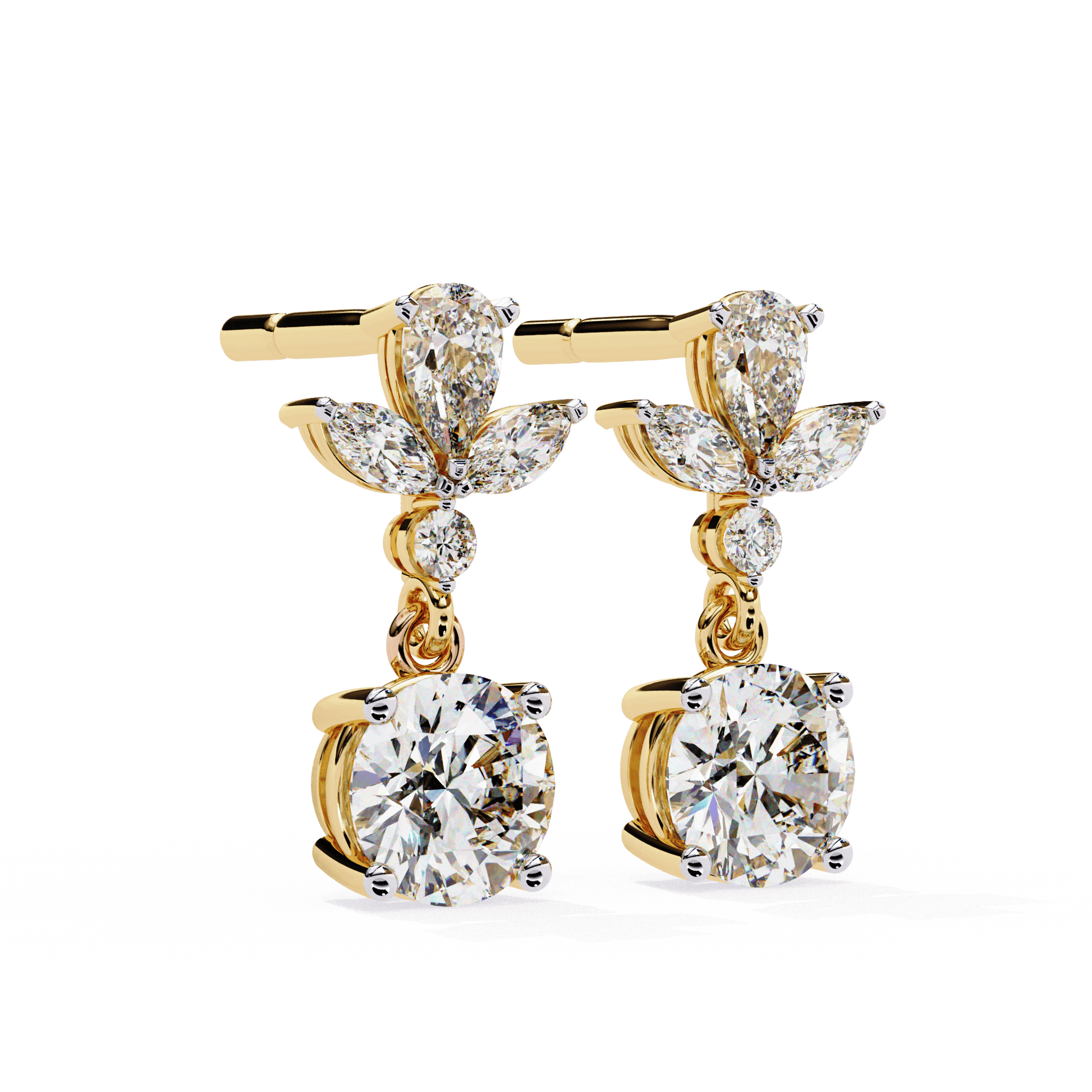 Nicoletta floral diamond drop earrings by Carat House Dubai featuring intricate floral design and sparkling diamonds.