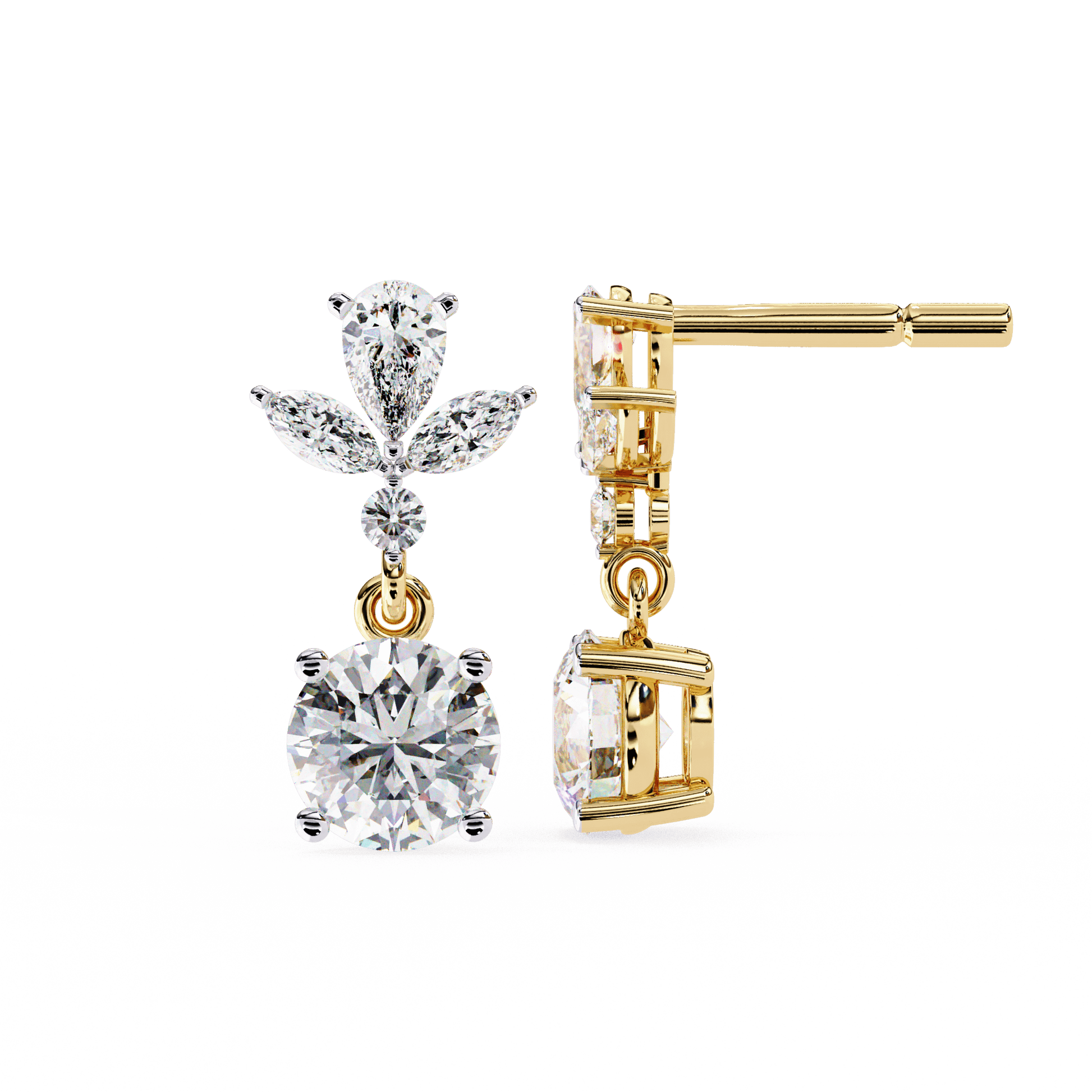 Nicoletta floral diamond drop earrings by Carat House Dubai with intricate floral design and sparkling diamonds.