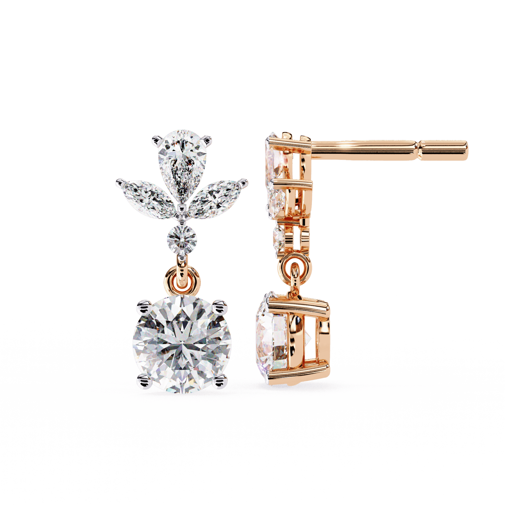 Nicoletta floral diamond drop earrings by Carat House Dubai featuring intricate floral design with sparkling diamonds.