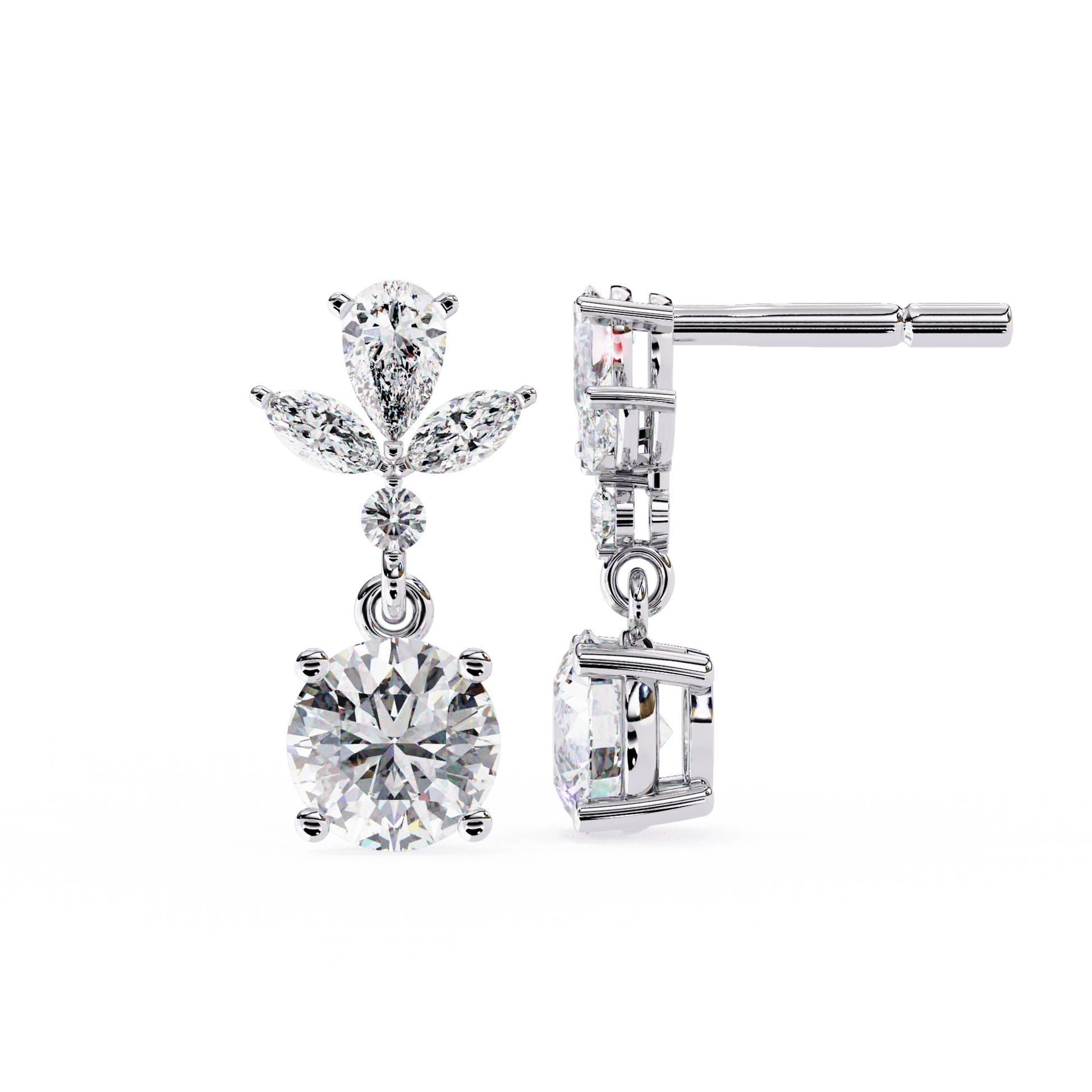 Elegant Nicoletta floral diamond drop earrings by Carat House Dubai featuring intricate floral design and sparkling diamonds.