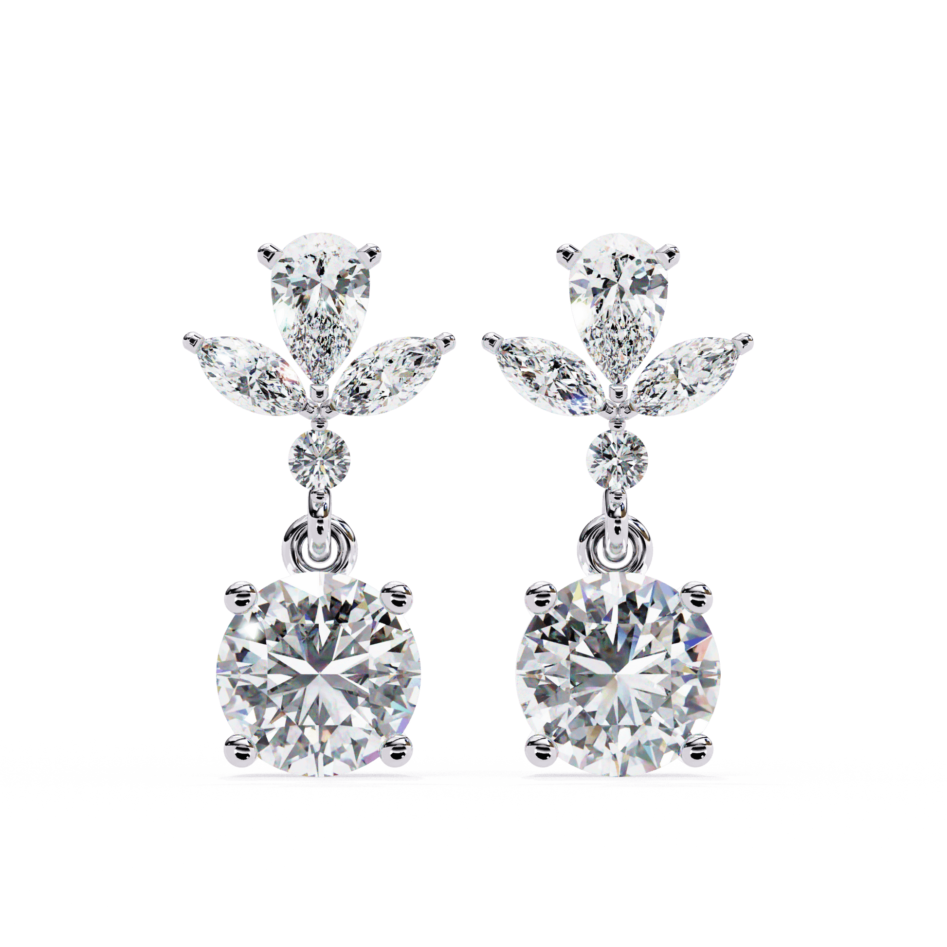 Nicoletta – Floral Diamond Drop Earrings — diamond drop earrings — cluster — lab grown diamond — 18k white gold and platinum — Carat House