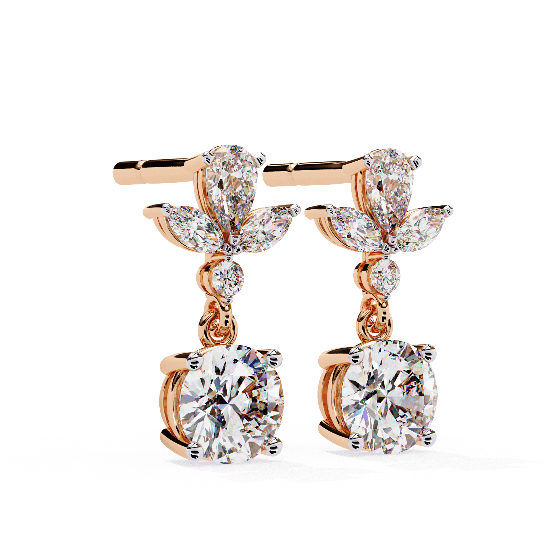 Nicoletta floral diamond drop earrings by Carat House Dubai featuring sparkling diamonds and intricate floral design.
