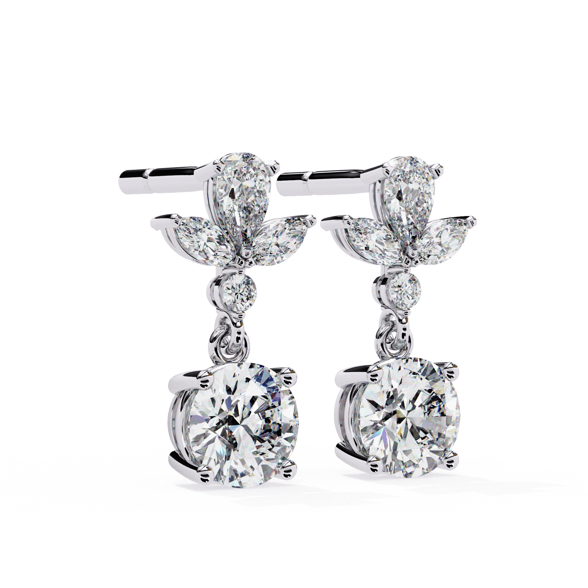 Elegant Nicoletta floral diamond drop earrings by Carat House Dubai featuring sparkling diamonds and intricate floral design.